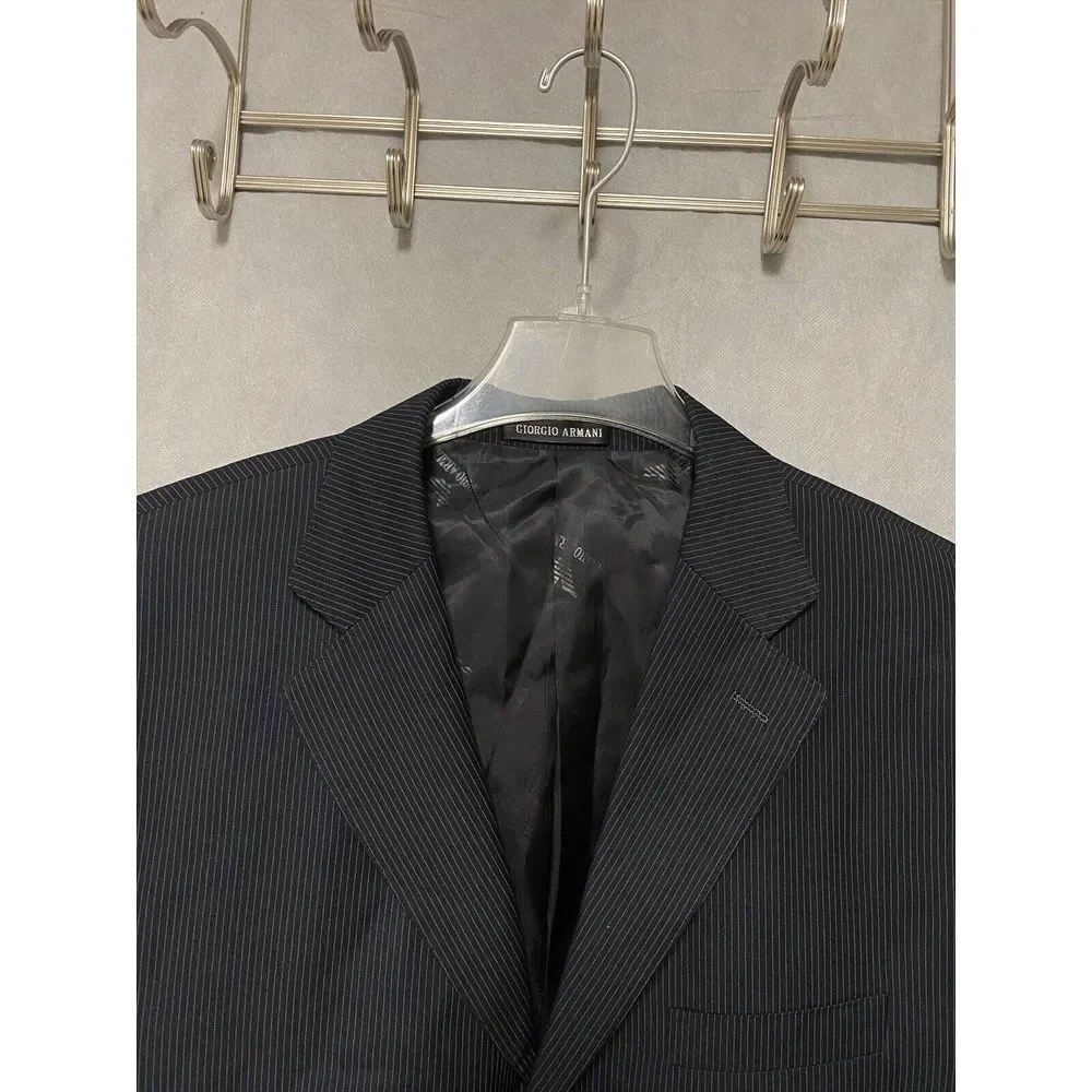Giorgio Armani Blazer Men 44L Black 3B Italy Career Micro‎ Striped Coat Luxury